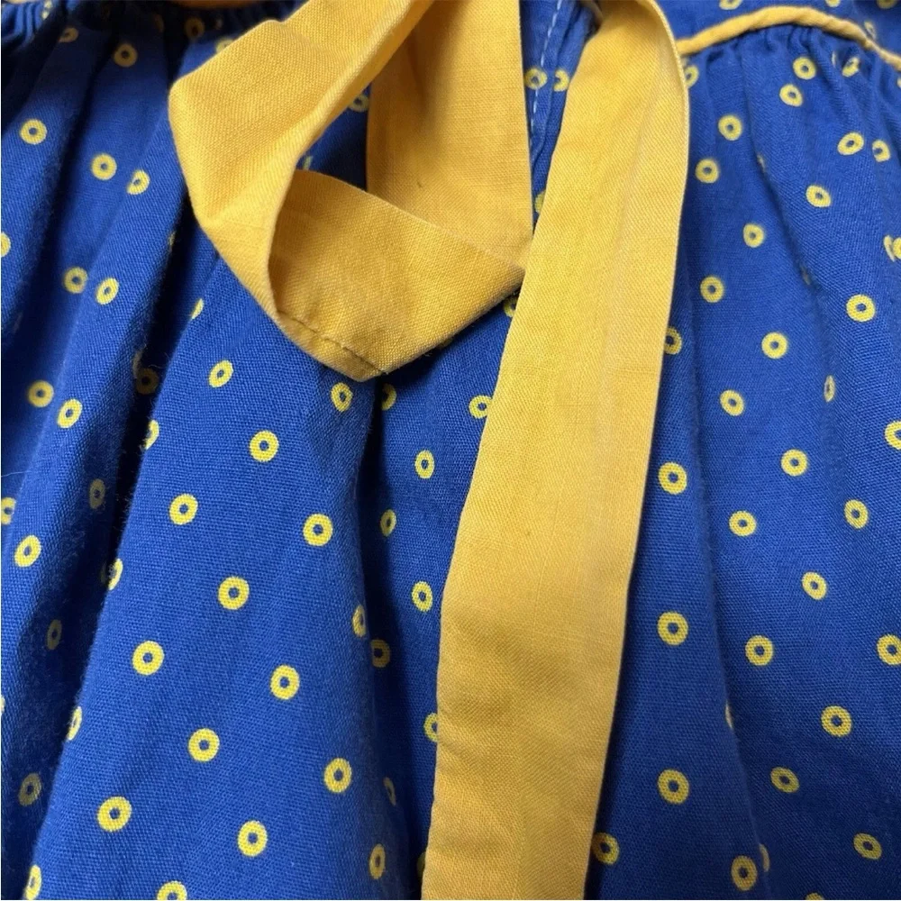 Vintage 1950s Toddler Girls Blue Yellow Tie Back Dot Dress